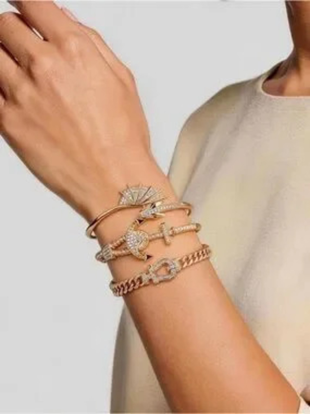 Anthropologie Gold Color Pave Stackable Bracelet Set